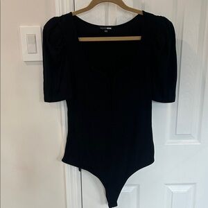Fashion Nova Black Puff Sleeve Bodysuit